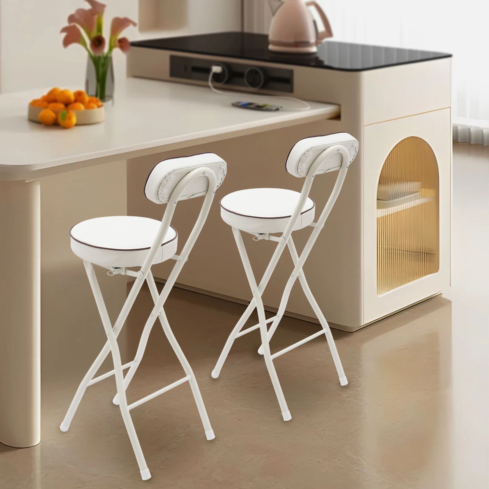 2PCS Bar Stool Foldable Bar Stool High Chair Set PU Cushion for Kitchen Counter Camping