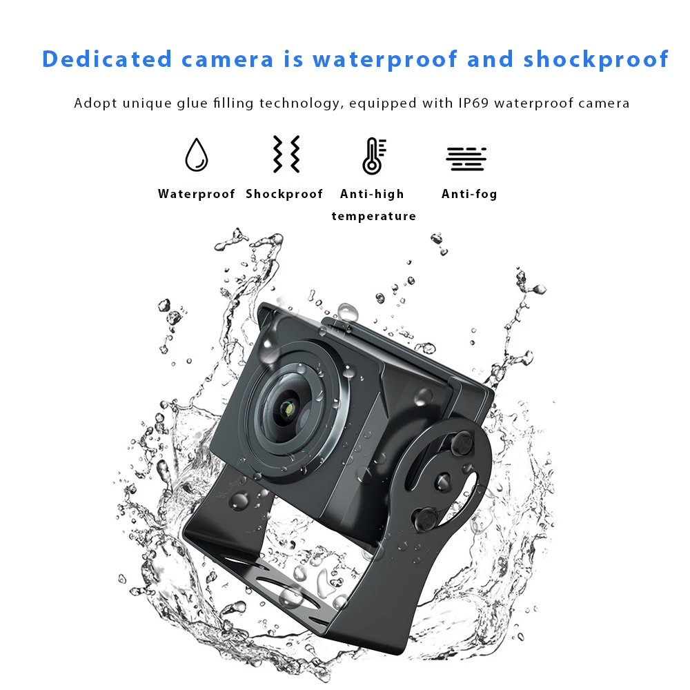 Podofo Car Monitor with 2 Channel Back-up Camera 1280*720 IP69 Waterproof Super Night Vision Reverse Monitor for Trucks Vans Bus