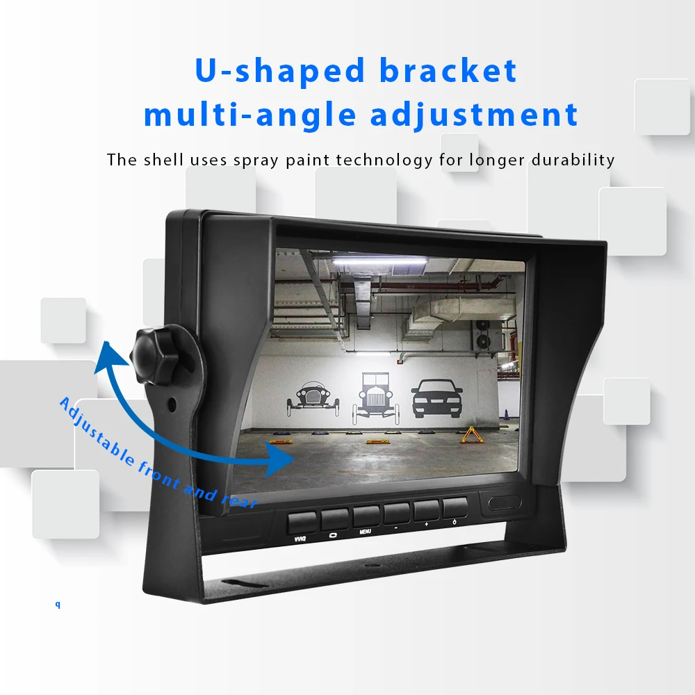 Podofo Car Monitor with 2 Channel Back-up Camera 1280*720 IP69 Waterproof Super Night Vision Reverse Monitor for Trucks Vans Bus