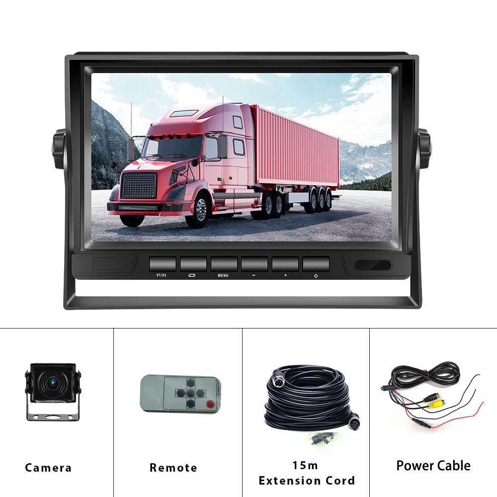 Podofo Car Monitor with 2 Channel Back-up Camera 1280*720 IP69 Waterproof Super Night Vision Reverse Monitor for Trucks Vans Bus
