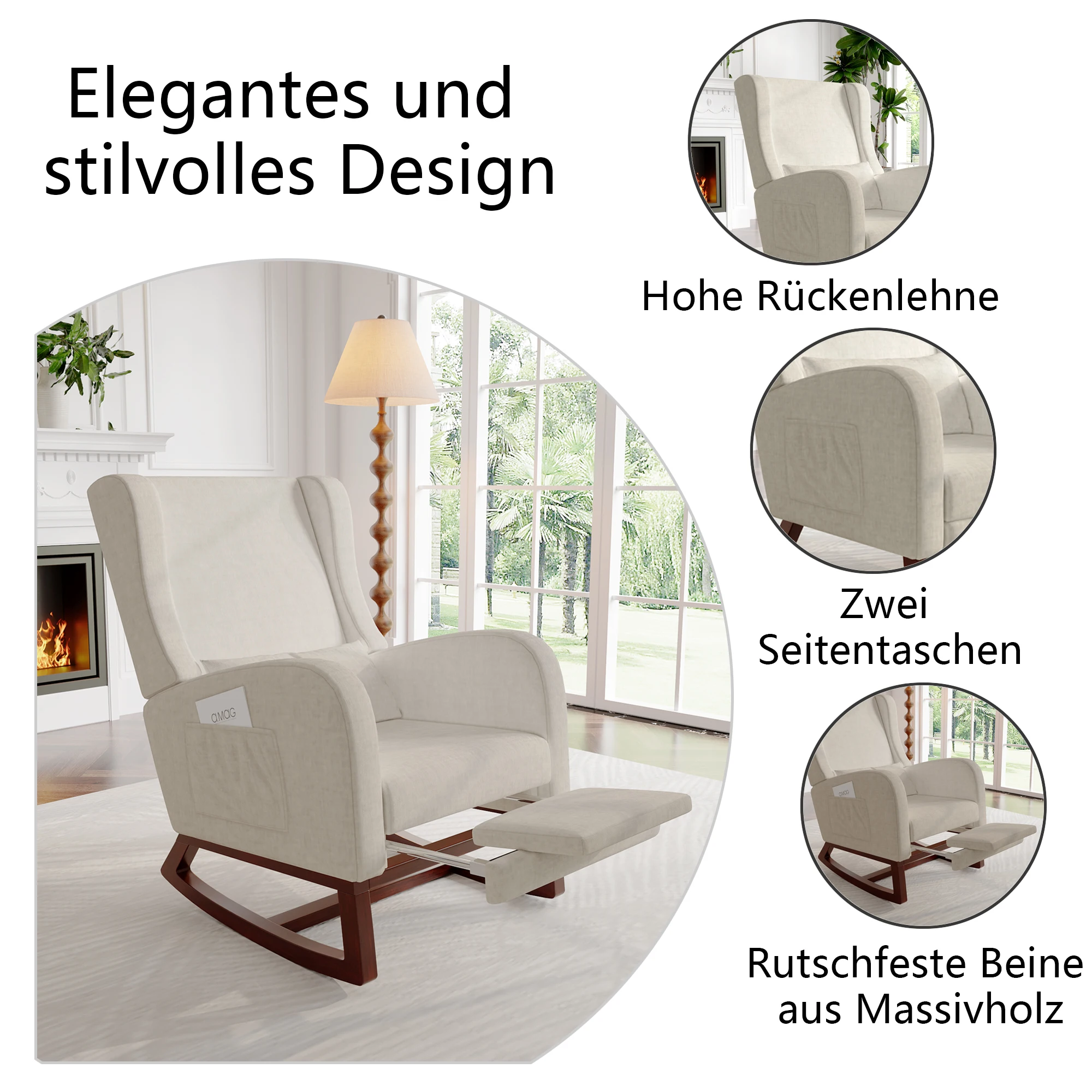 Tover Chair, Tover Armchair, Armchair Room, with Stand for Legs and Pocket, Leisure Chair with B Base