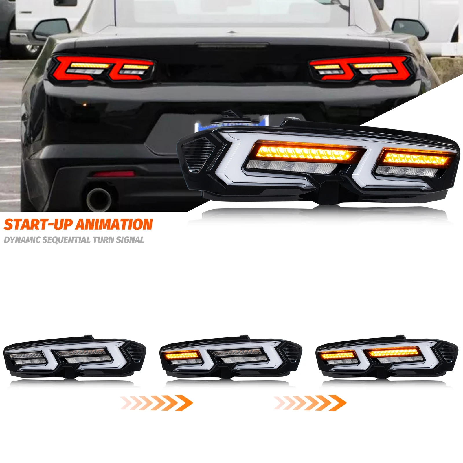 LED Tail Lights for Chevrolet Chevy Camaro 2019-2026 SS ZL1 Sequential Turn Signal Clear Rear Lamps Assembly