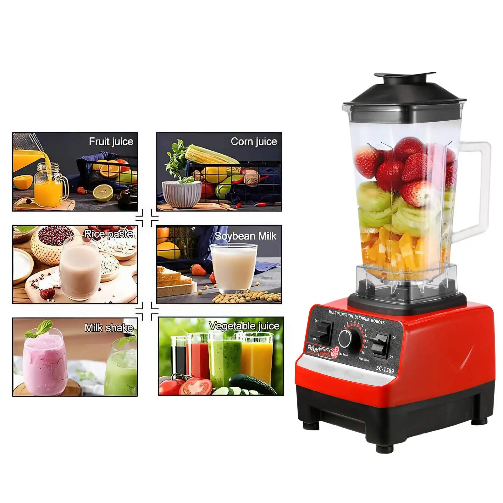 2-IN-1 Professional Smart Blender 2000W Stationary Mixer Juicer Kitchen Commercial Food Processor Fruits Ice Smoothies Crusher
