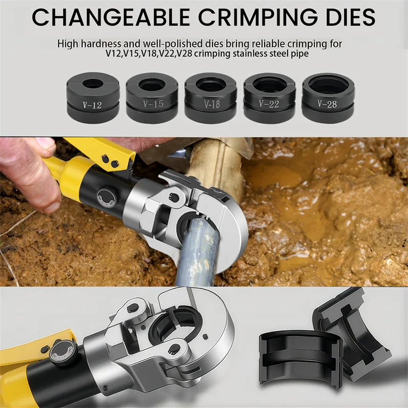 Hydraulic Pipe Crimping Tool Adjustable Crimper with Heavy-due Pressure for Copper Stainless Steel PEX Pipes TH V12/15/18/22/28