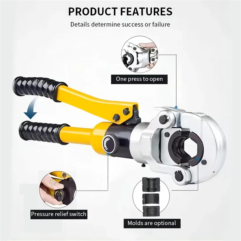Hydraulic Pipe Crimping Tool Adjustable Crimper with Heavy-due Pressure for Copper Stainless Steel PEX Pipes TH V12/15/18/22/28