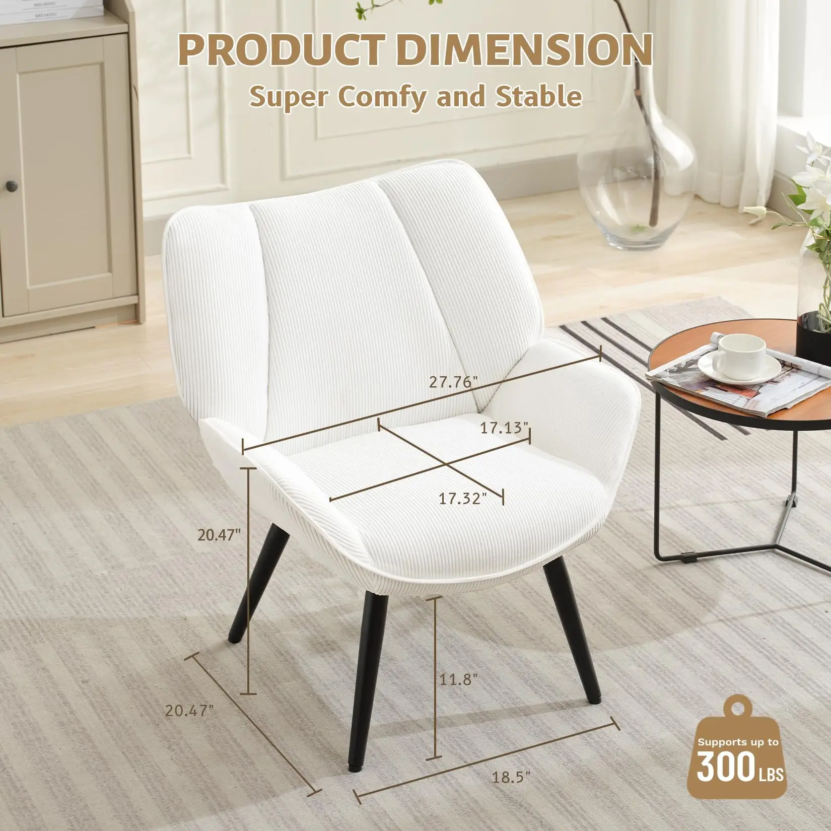 Living Room Accent Chair, Modern Wingback Reading Armchair Comfy Corduroy Sofa Chairs with Metal Legs, Upholstered Club Chair fo