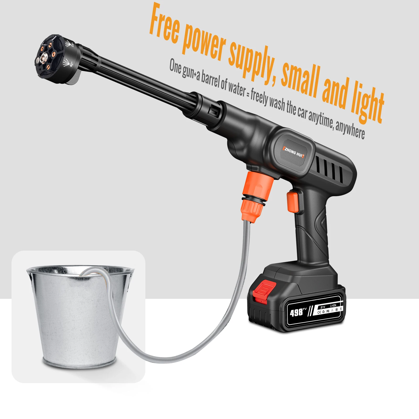 6 in 1 Nozzle High Pressure Washer Car Water Gun 12000mAh Home Yard Garden Cleaning Washing Machine Gun for Makita 21V Battery