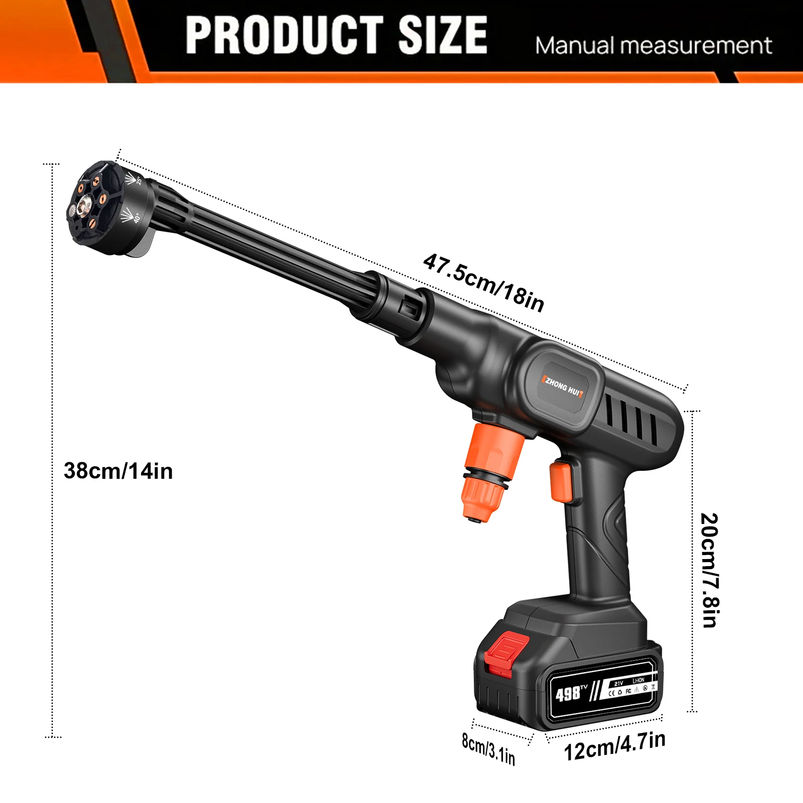 6 in 1 Nozzle High Pressure Washer Car Water Gun 12000mAh Home Yard Garden Cleaning Washing Machine Gun for Makita 21V Battery