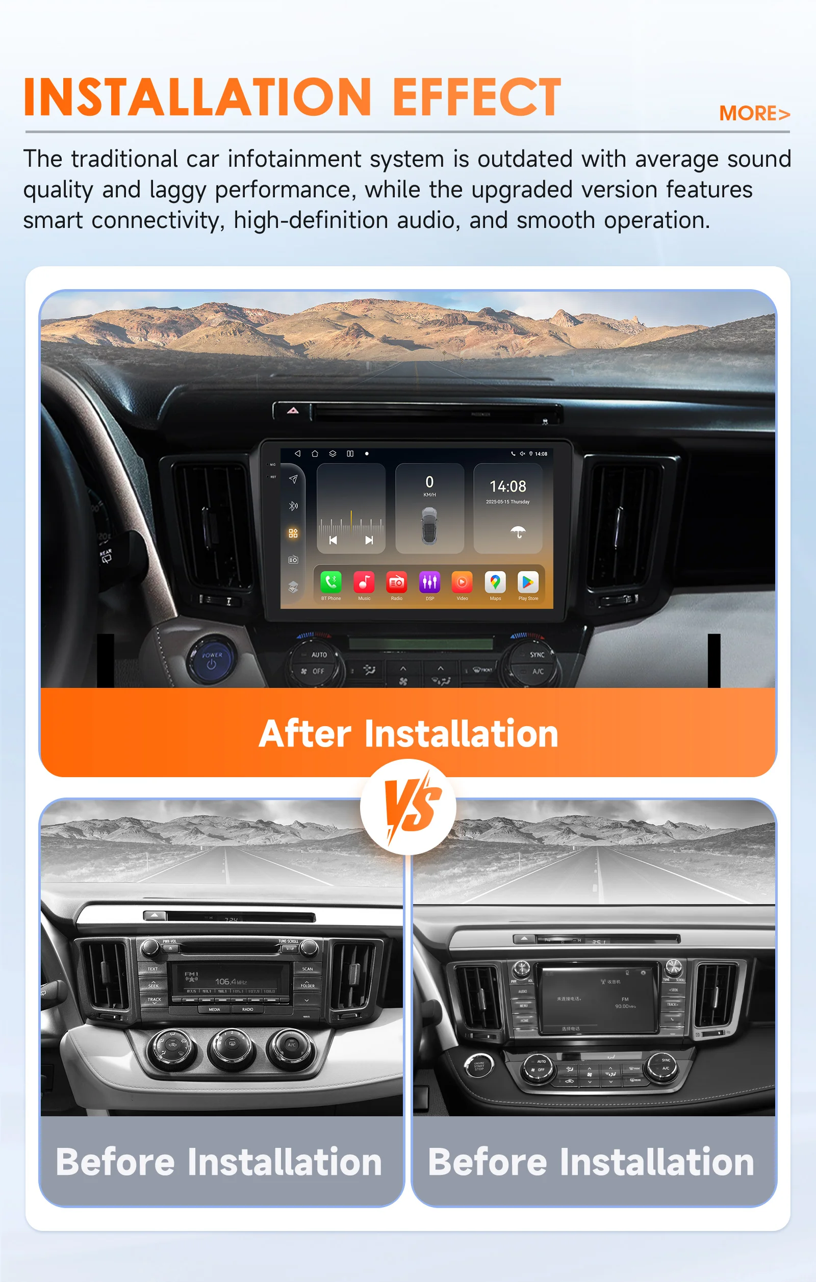 Hizpo 8Core Android 14 Intelligent Car Radio For Toyota RAV4 Rav 4 2013-2018 CarPlay GPS DSP 4G BT5.4 By Qualcomm Snapdragon6115