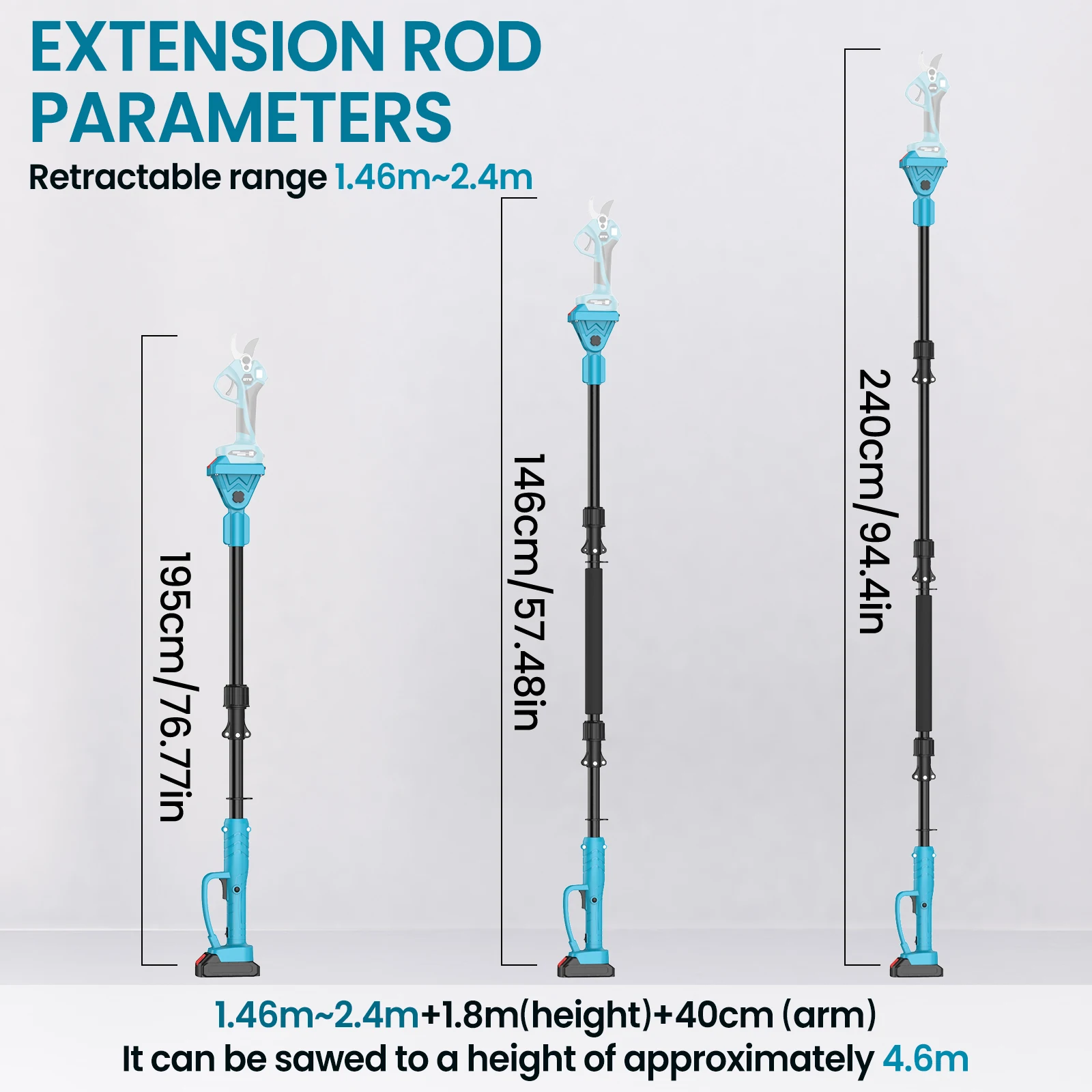 2M Plug In Type Extension Rod For Electric Pruning Shear＆Chainsaw 180° Adjust High Branch Telescoping Rod For Makita 18VBattery