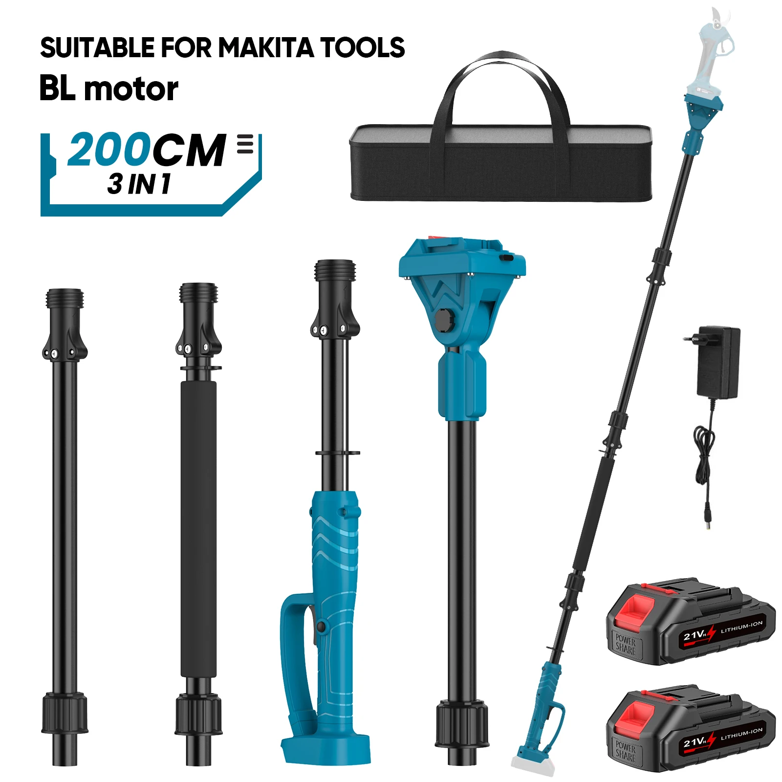 2M Plug In Type Extension Rod For Electric Pruning Shear＆Chainsaw 180° Adjust High Branch Telescoping Rod For Makita 18VBattery