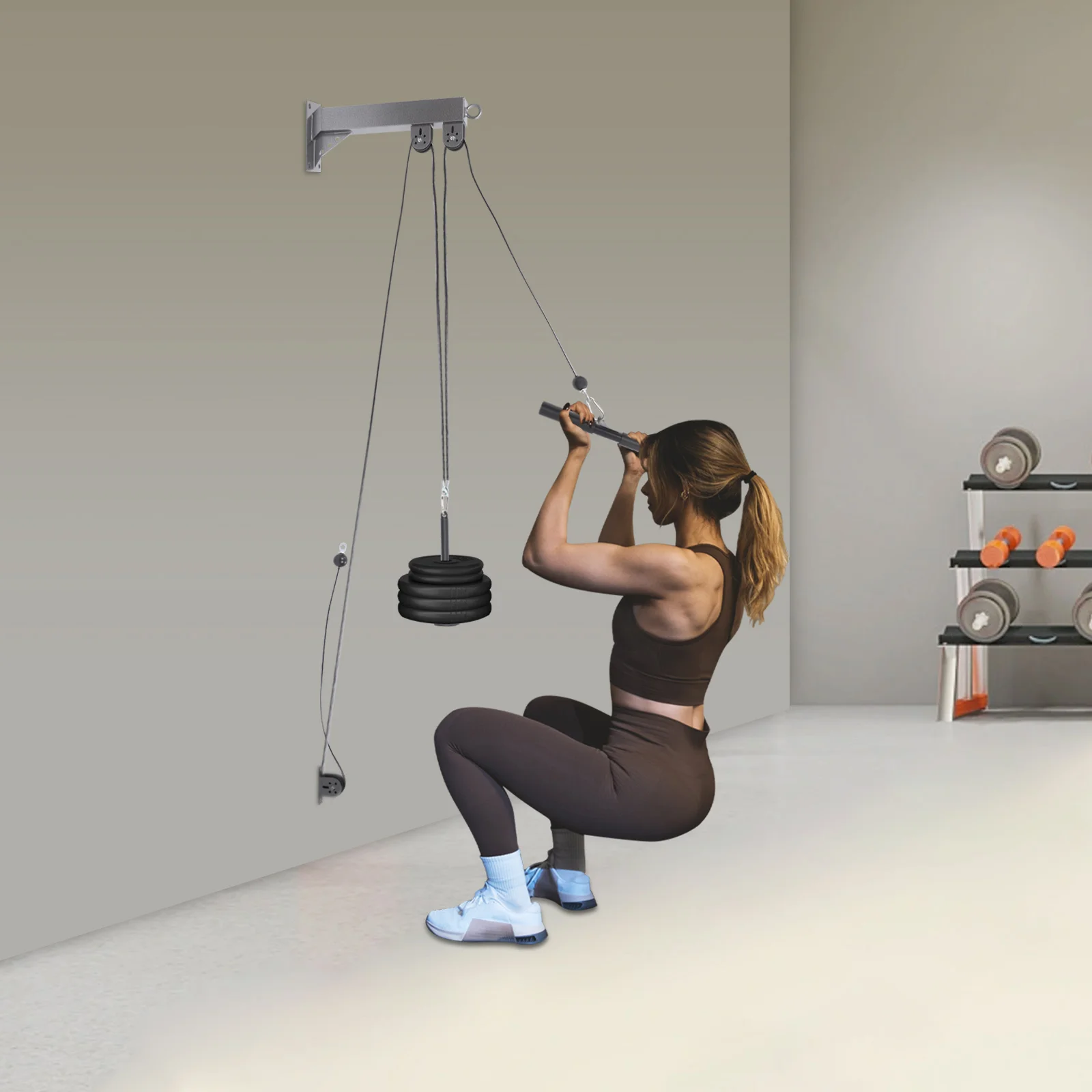 Wall-Mounted Cable Pulley System Fitness Pulley Cable Set Home Gym Pulley Machine for Full-Body Strength Training