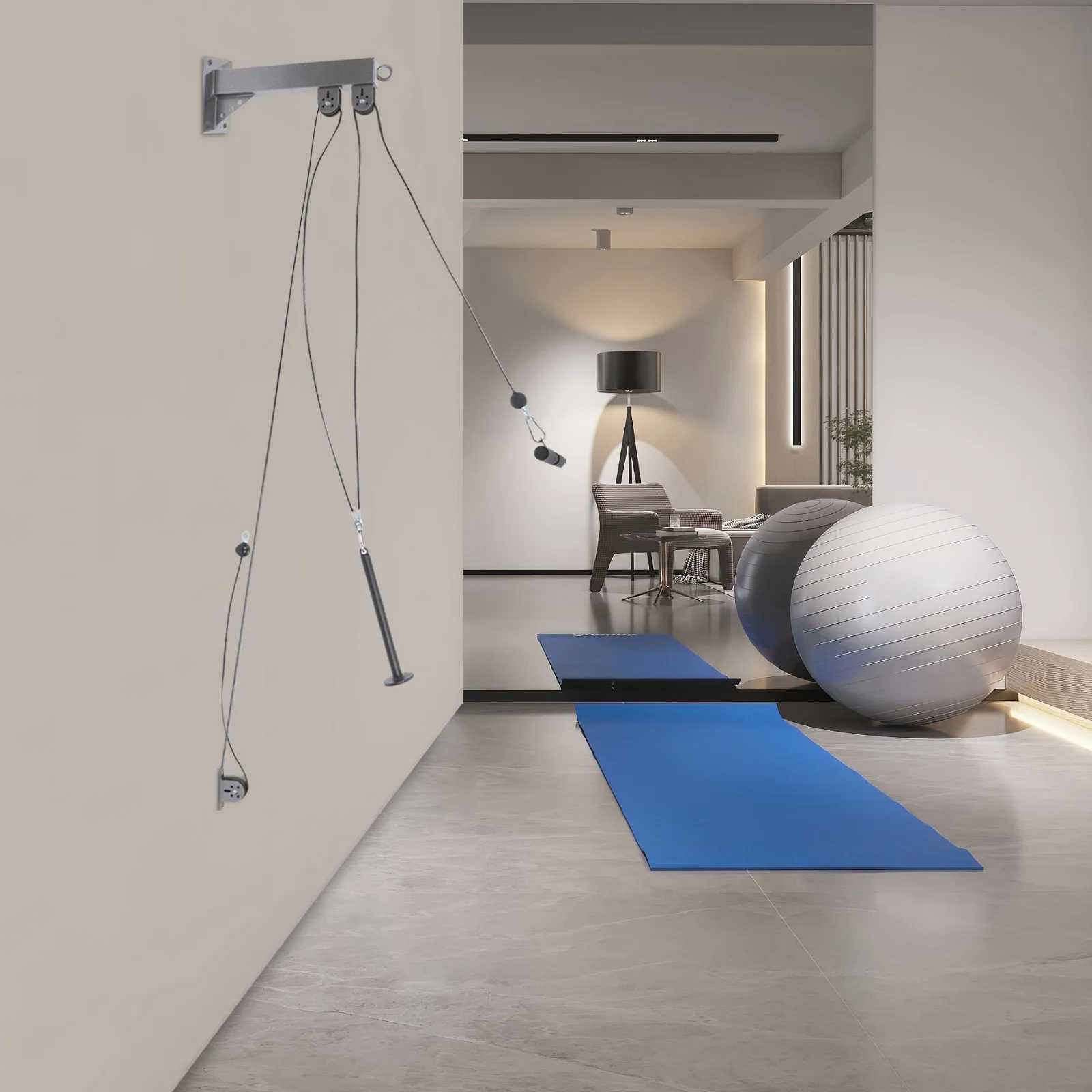 Wall-Mounted Cable Pulley System Fitness Pulley Cable Set Home Gym Pulley Machine for Full-Body Strength Training