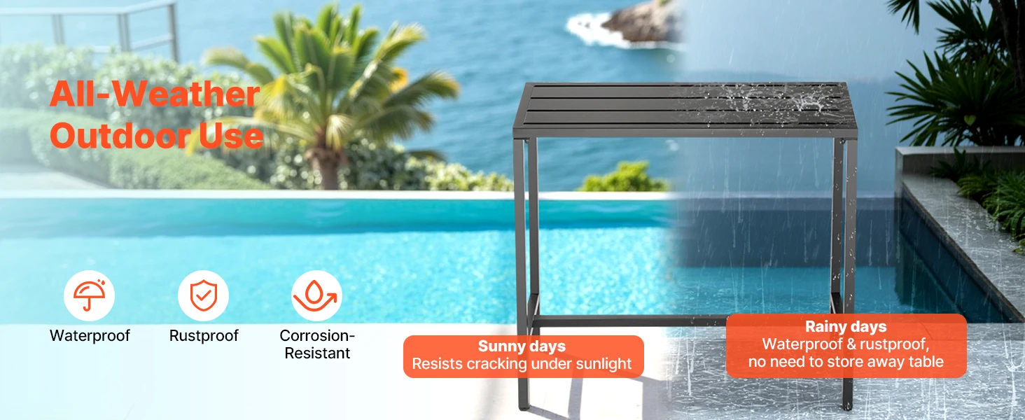 SucceBuy Outdoor Bar Table 39.4/47.2/55/63 x 15 in Waterproof Top & Sturdy Metal Frame Rectangle Tables Outdoor/Indoor Furniture