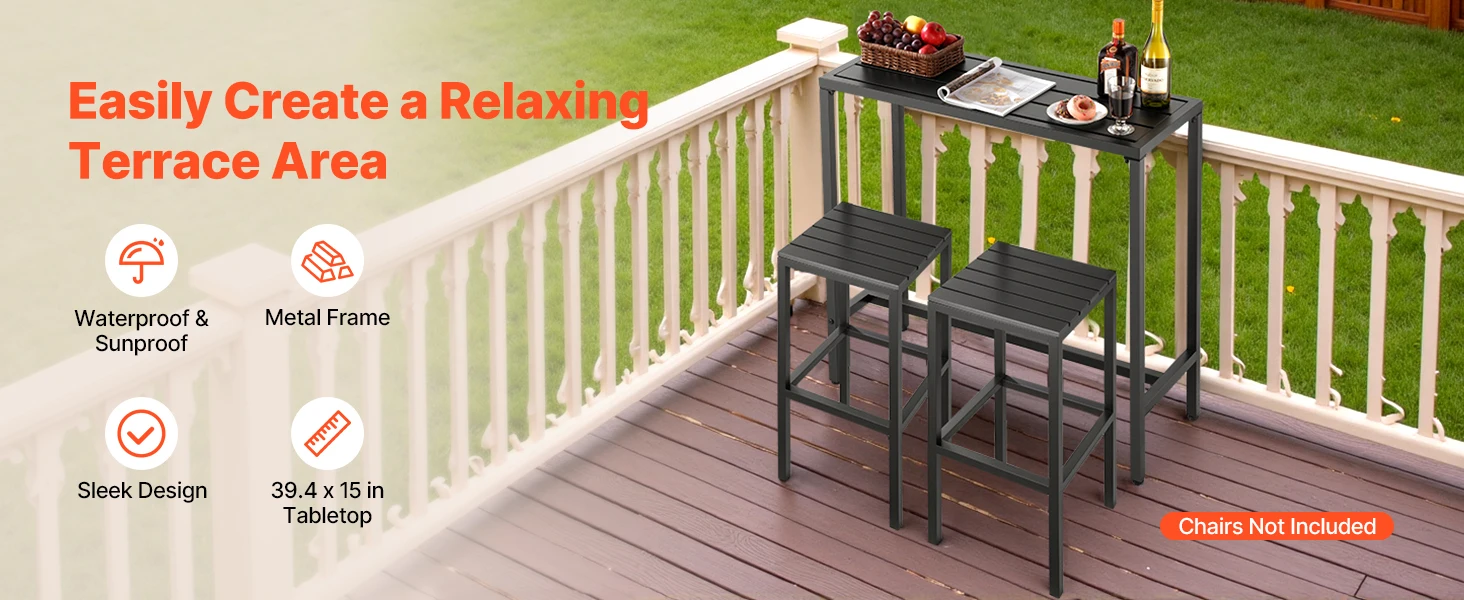 SucceBuy Outdoor Bar Table 39.4/47.2/55/63 x 15 in Waterproof Top & Sturdy Metal Frame Rectangle Tables Outdoor/Indoor Furniture
