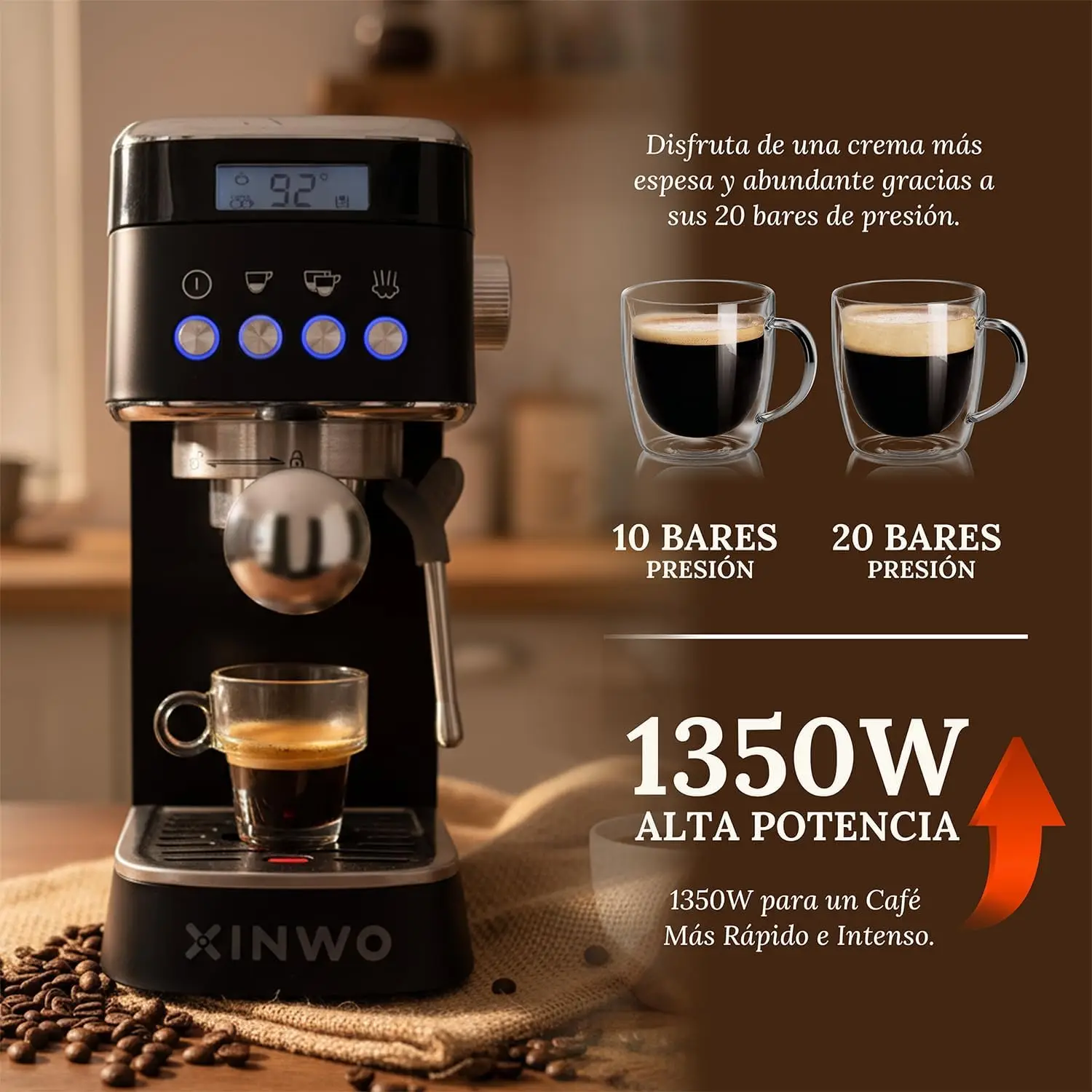 Retro Stainless Steel Fully Automatic Coffee Maker 1.2L 20 Bar Double Portafilter Automatic Coffee Maker with Accessories