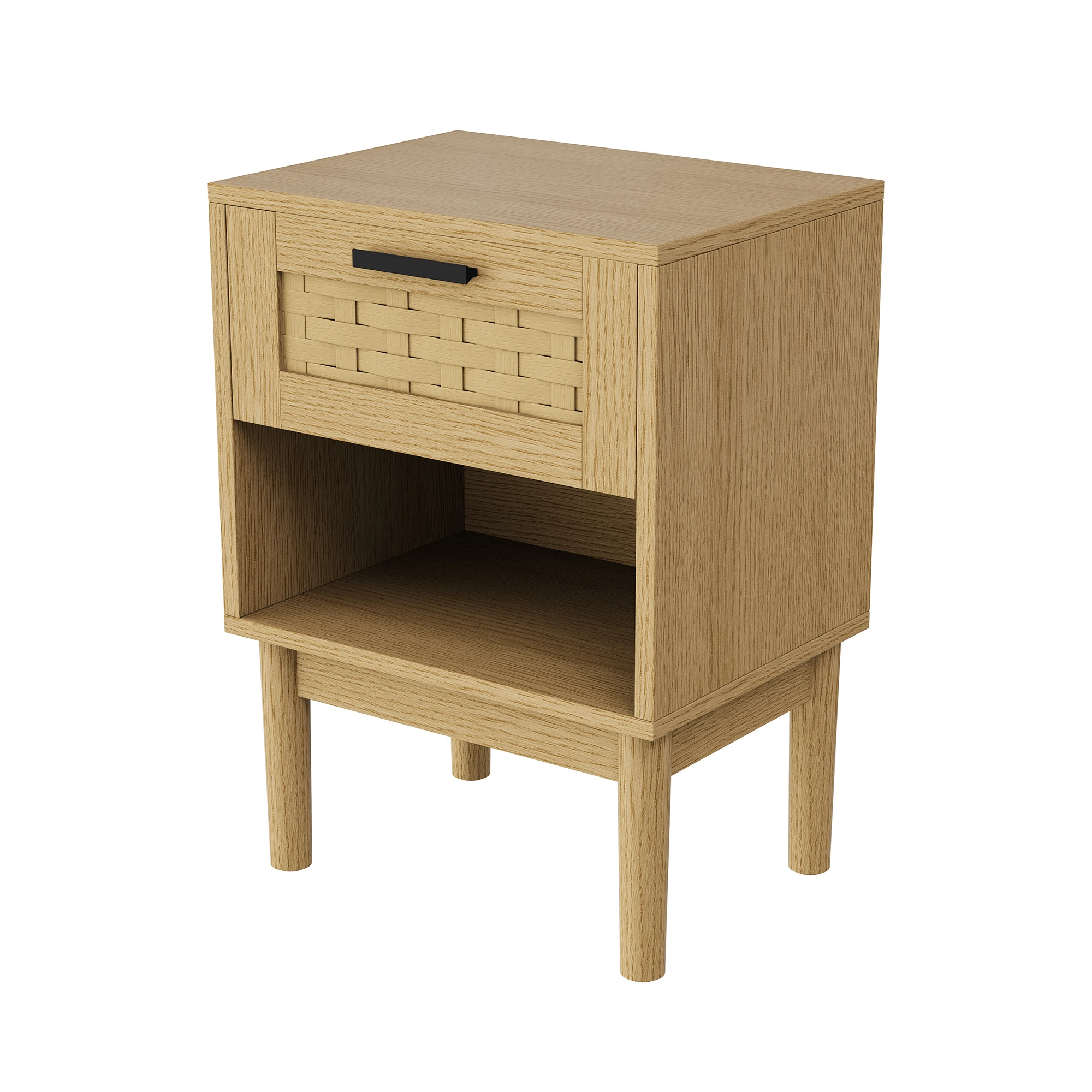 Rosahqnda 2 pieces/set Natural Rattan Nightstand,End Table,Side Table Bedside,with Solid Wood Feet,1 drawer, 1 shelf