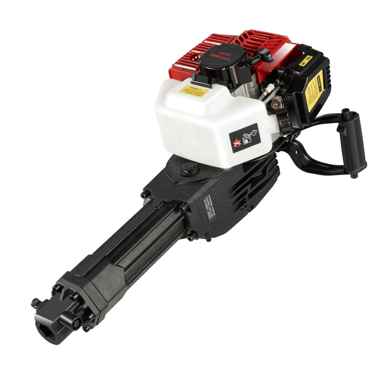 1900W 44mm Single Cylinder Air-cooled 2-Stroke Demolition Jack Hammer Demolition Jack Concrete Chisel Breaker Clay Black Red
