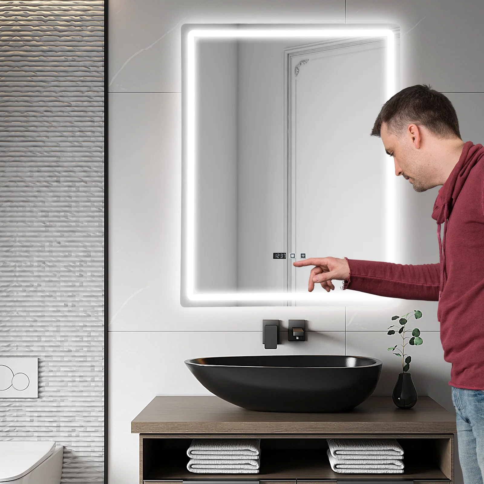 Smart LED Bathroom Vanity Mirror 50x70/60x80/70x90cm- Anti-Fog Dimmable with Time/Temp Display & Touch Control & Memory Function
