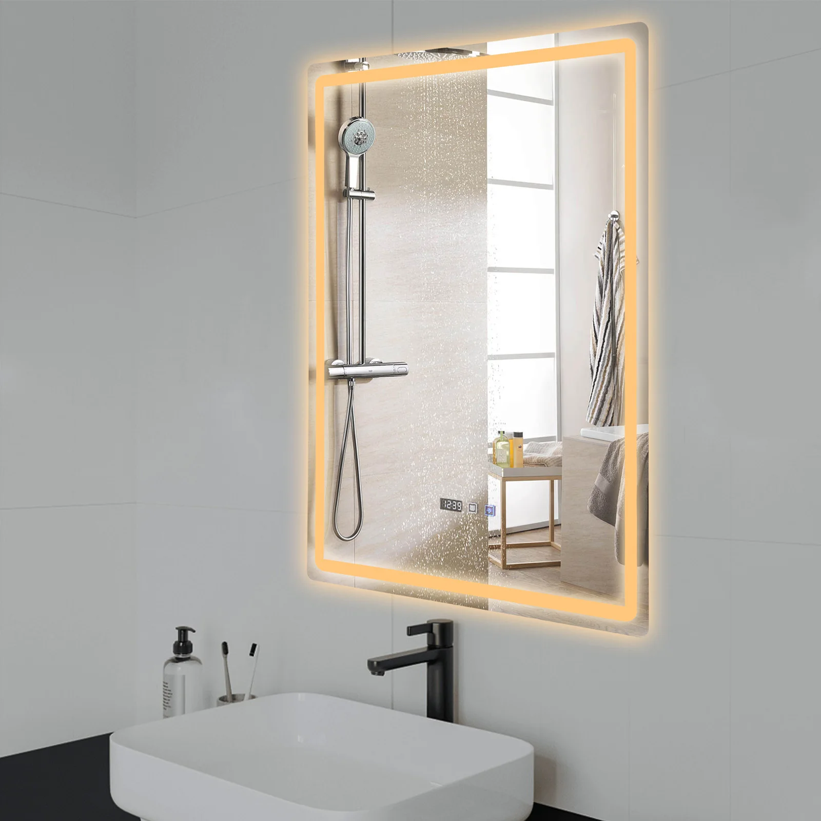 Smart LED Bathroom Vanity Mirror 50x70/60x80/70x90cm- Anti-Fog Dimmable with Time/Temp Display & Touch Control & Memory Function