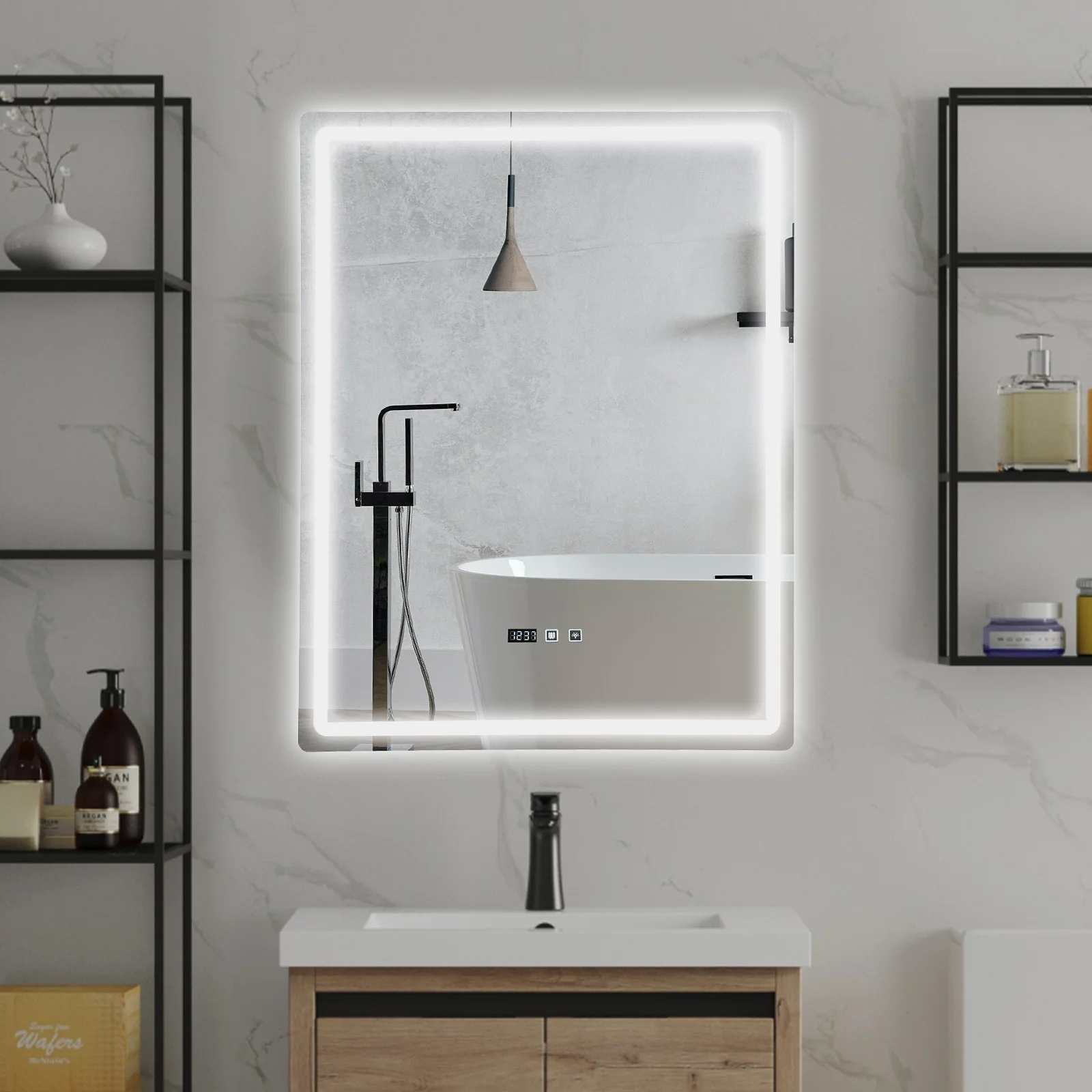 Smart LED Bathroom Vanity Mirror 50x70/60x80/70x90cm- Anti-Fog Dimmable with Time/Temp Display & Touch Control & Memory Function