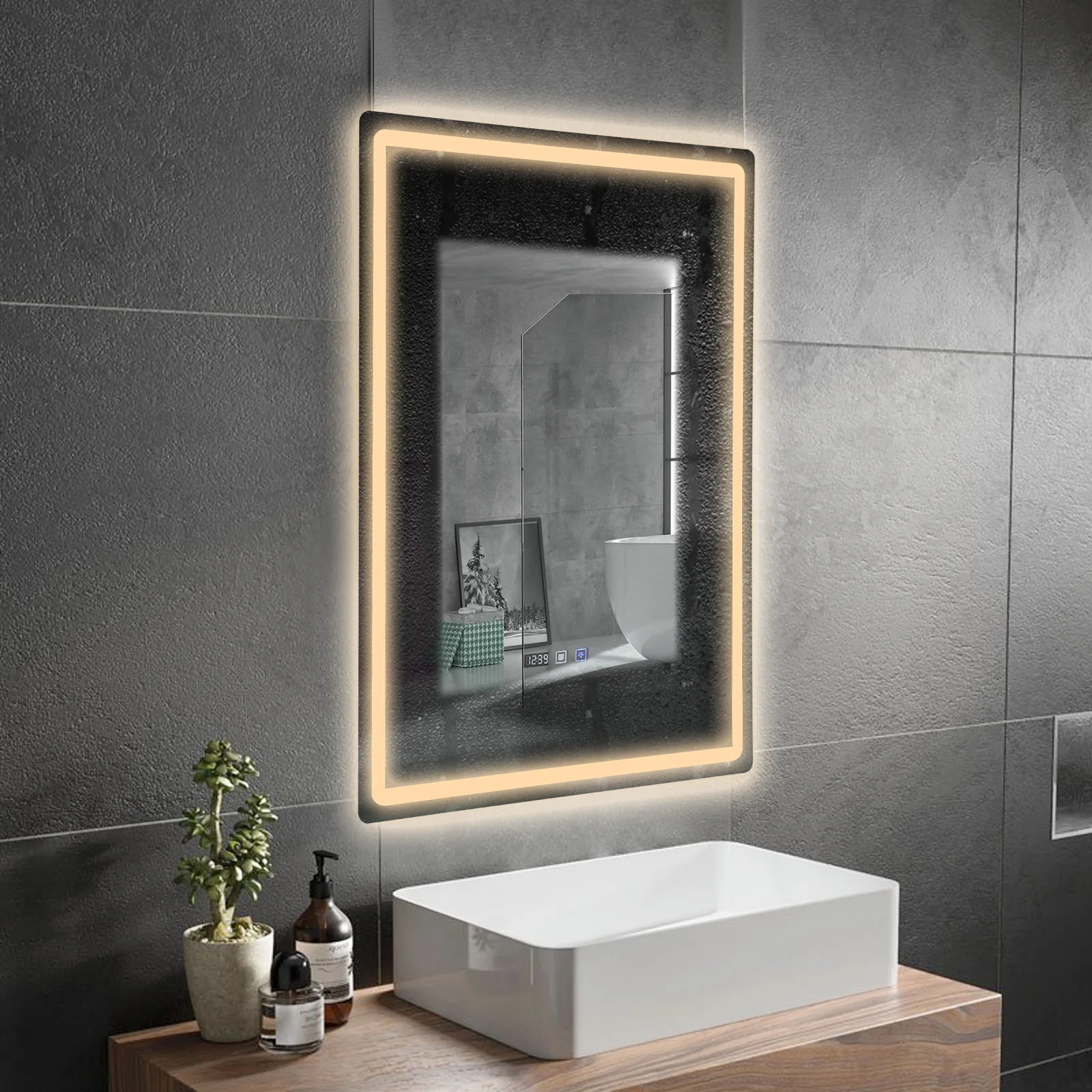 Smart LED Bathroom Vanity Mirror 50x70/60x80/70x90cm- Anti-Fog Dimmable with Time/Temp Display & Touch Control & Memory Function