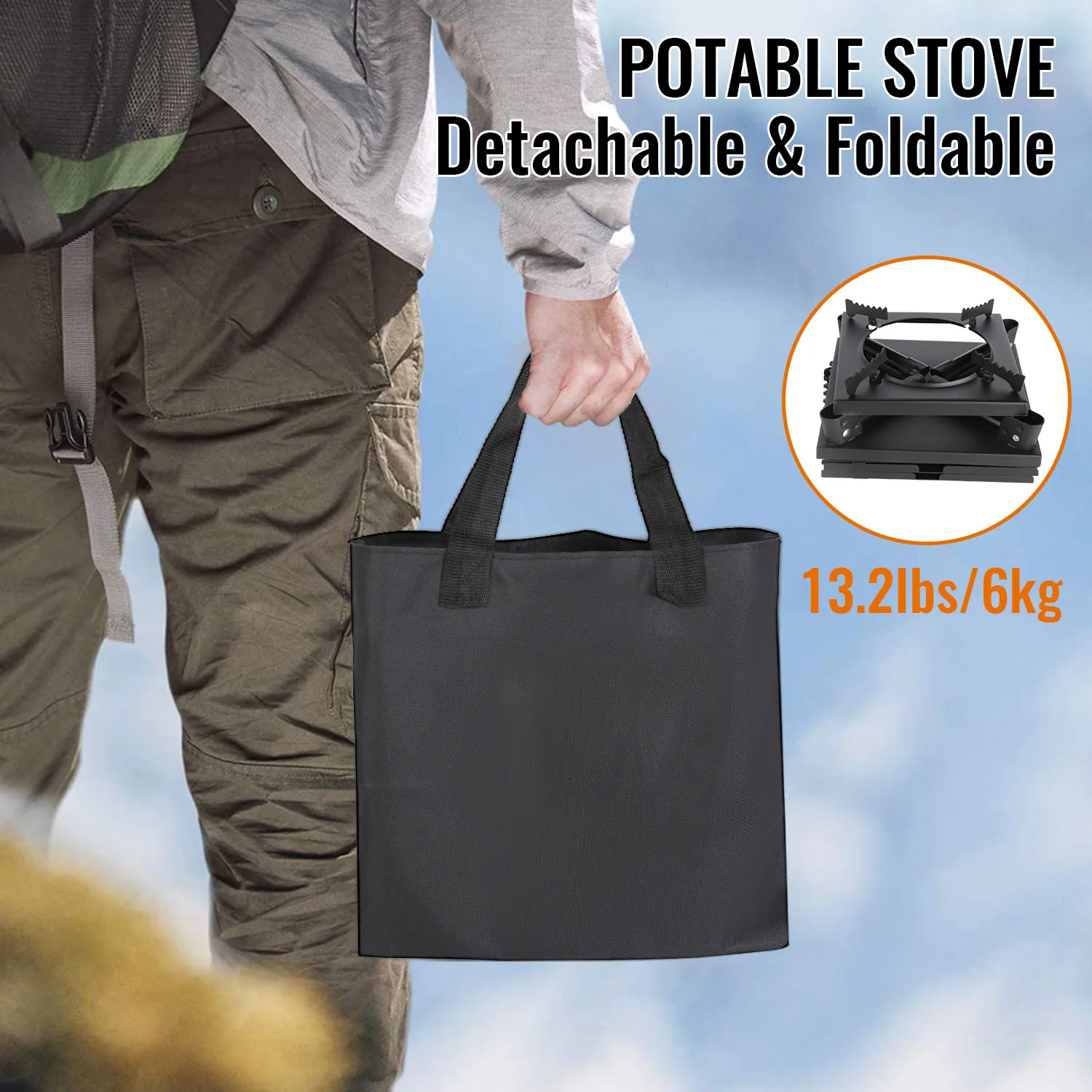 Foldable Camping Stove Carbon Steel Wood Burning Stove with Carrying Bag for Outdoor Cooking Backpacking Hiking Survival