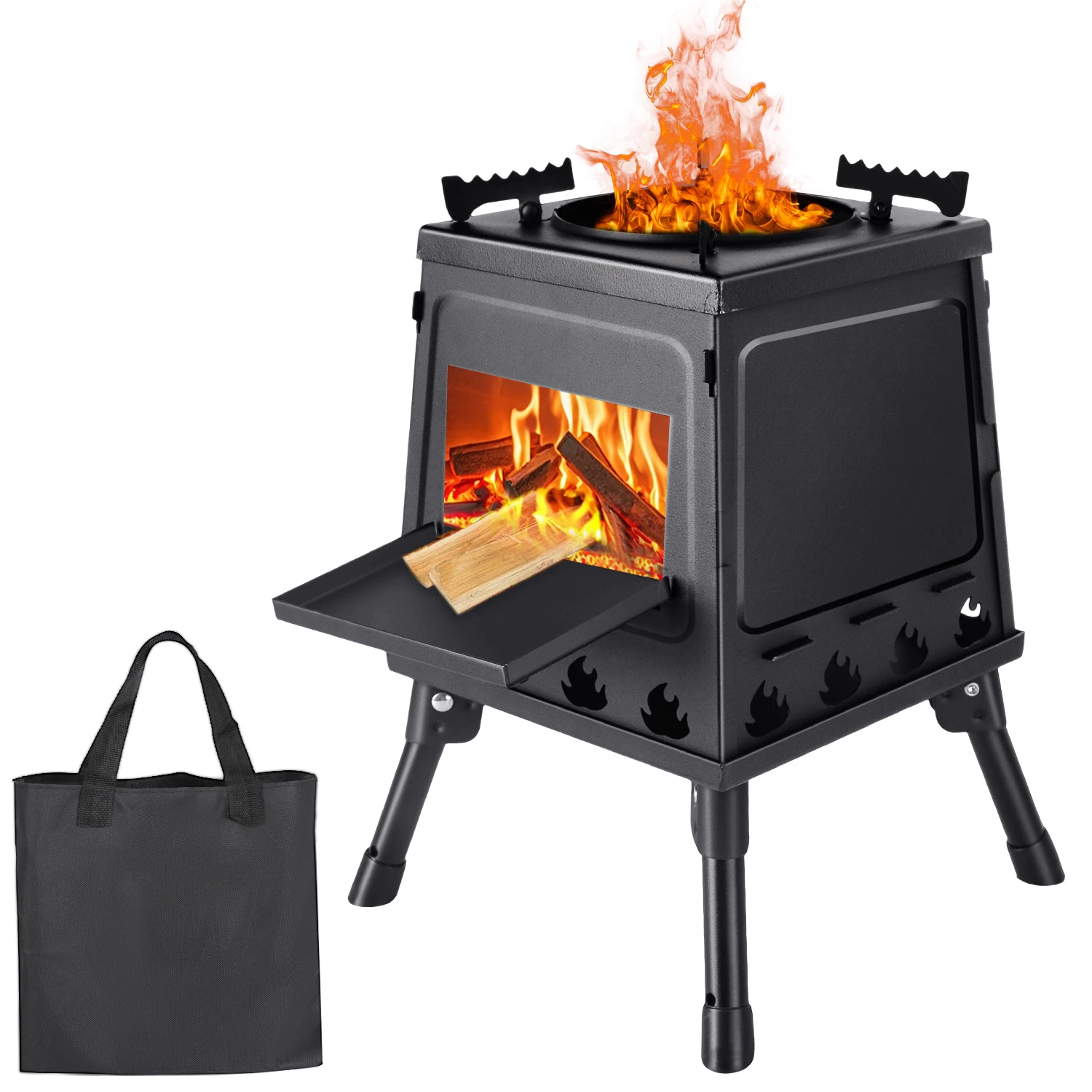 Foldable Camping Stove Carbon Steel Wood Burning Stove with Carrying Bag for Outdoor Cooking Backpacking Hiking Survival