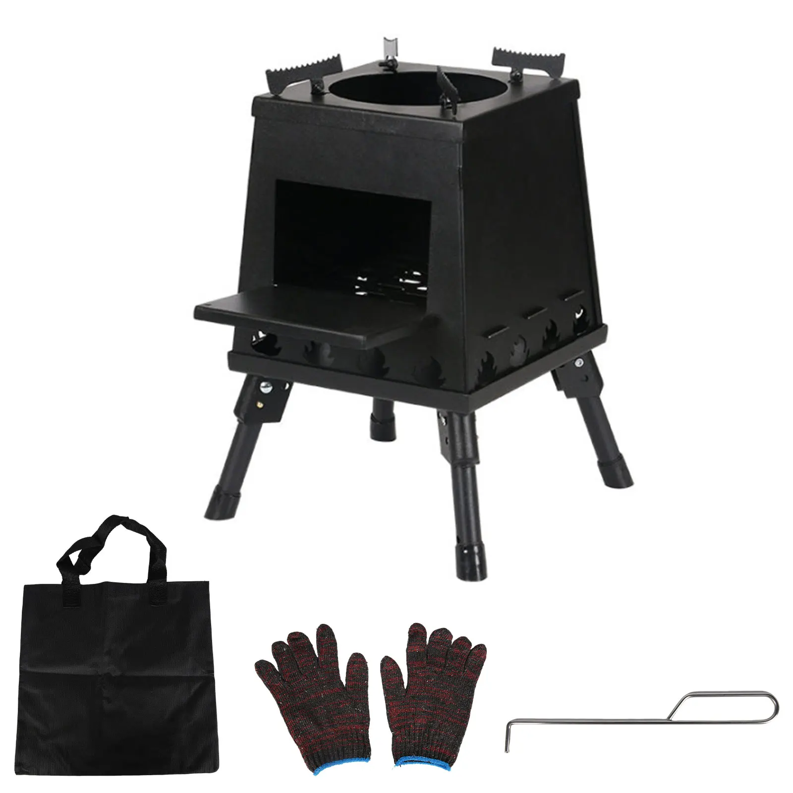 Foldable Camping Stove Carbon Steel Wood Burning Stove with Carrying Bag for Outdoor Cooking Backpacking Hiking Survival