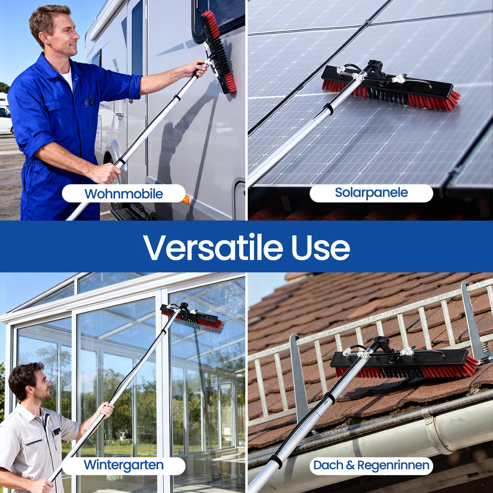 Extendable Window Cleaning Brush 11m, Solar Panel & Outdoor Glass Cleaner with Adjustable Telescopic Pole