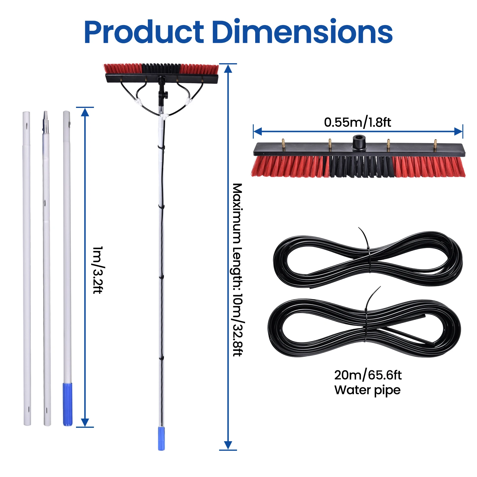 Extendable Window Cleaning Brush 11m, Solar Panel & Outdoor Glass Cleaner with Adjustable Telescopic Pole