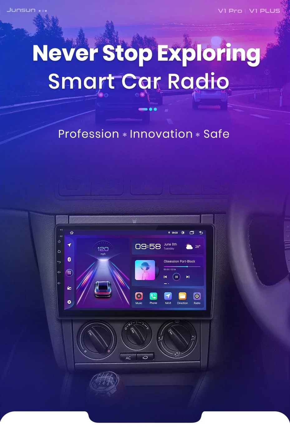 Junsun 8 Core Android Head Unit for VW Golf 4 Jetta MK4 Wireless CarPlay & Android Auto 2 Din Stereo with Cooling Fan DSP IPS Screen 4G WiFi GPS Navigation