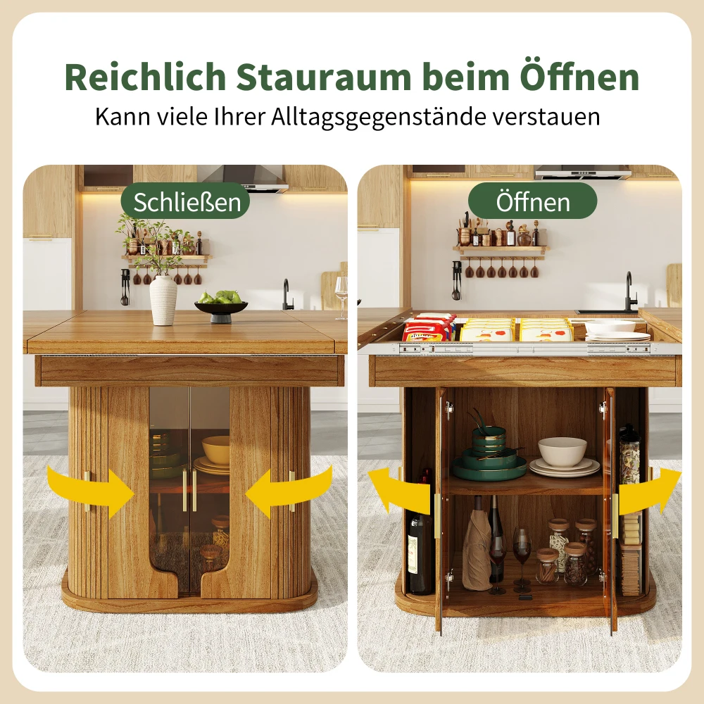 Modern Extendable Round To Oval Dining Table Wood 118-158cm 6 Seater Kitchen Dining Table with Glass Door Storage Home Furniture