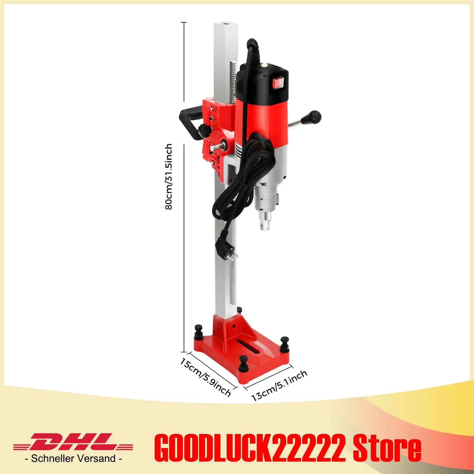 2.3KW Core Drill, Mag Drill Concrete Core Machine 2300W, M22 Spindle Wet Drilling for Concrete, 0-6.5 Inch Hole 31.5 Inch Max