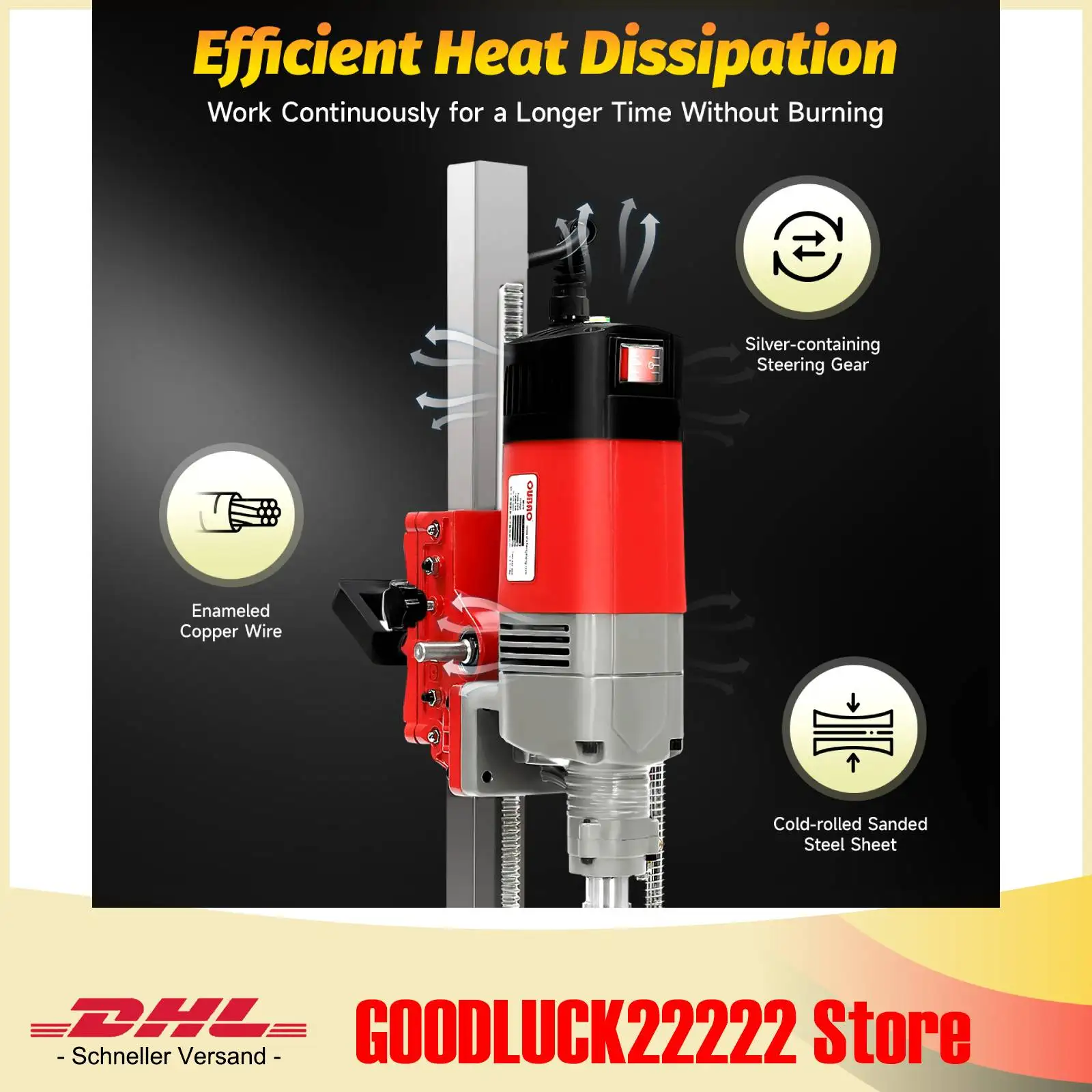 2.3KW Core Drill, Mag Drill Concrete Core Machine 2300W, M22 Spindle Wet Drilling for Concrete, 0-6.5 Inch Hole 31.5 Inch Max