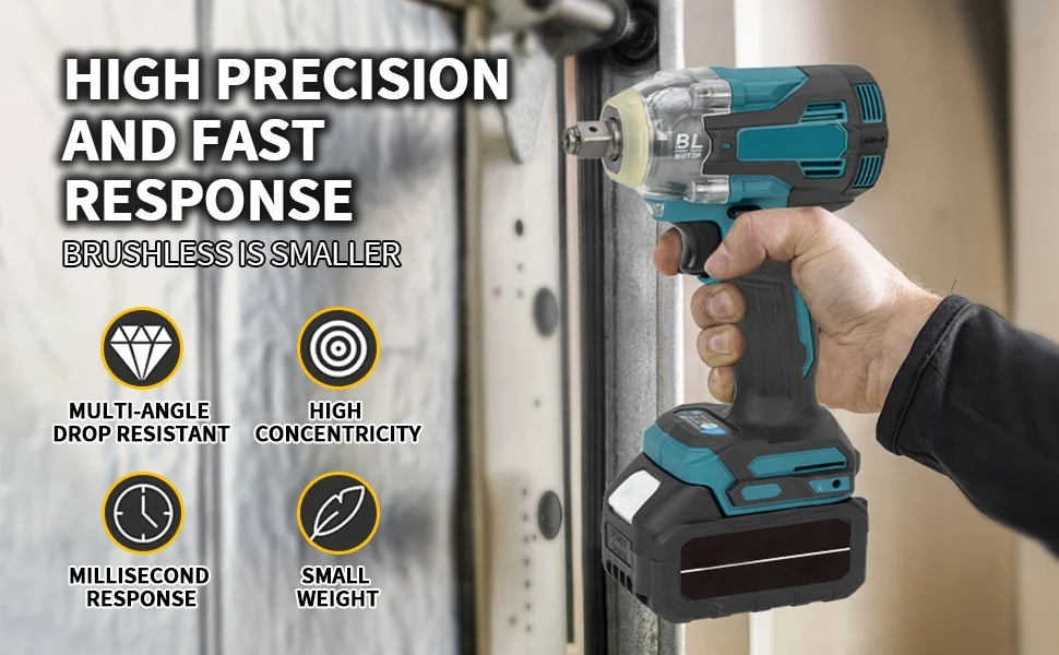 1200N.m 6700 rpm Brushless Electric Wrench 1/2 Inch Impact Wrench Electirc Screwdriver Drill Compatible with Makita Battery Pin