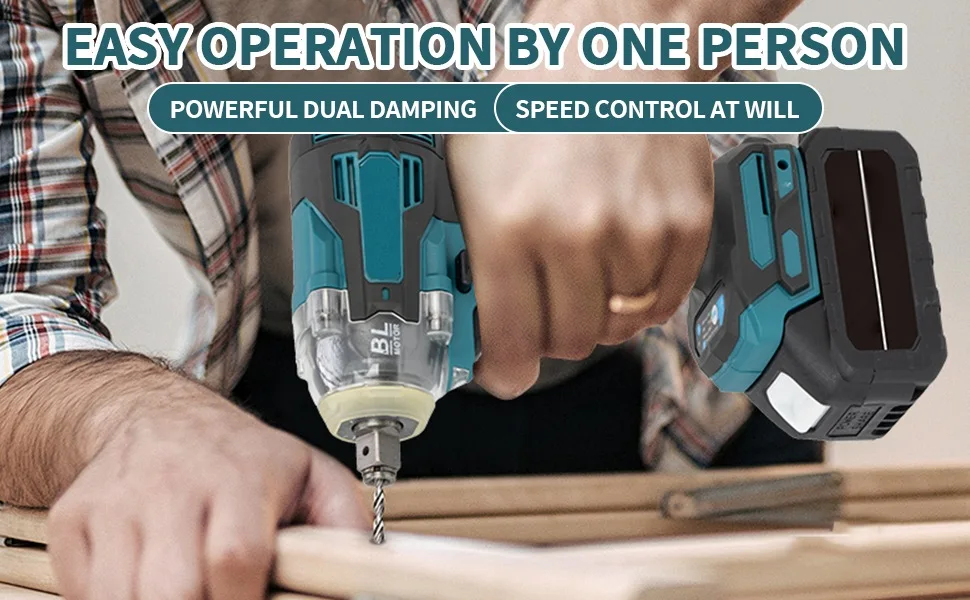 1200N.m 6700 rpm Brushless Electric Wrench 1/2 Inch Impact Wrench Electirc Screwdriver Drill Compatible with Makita Battery Pin