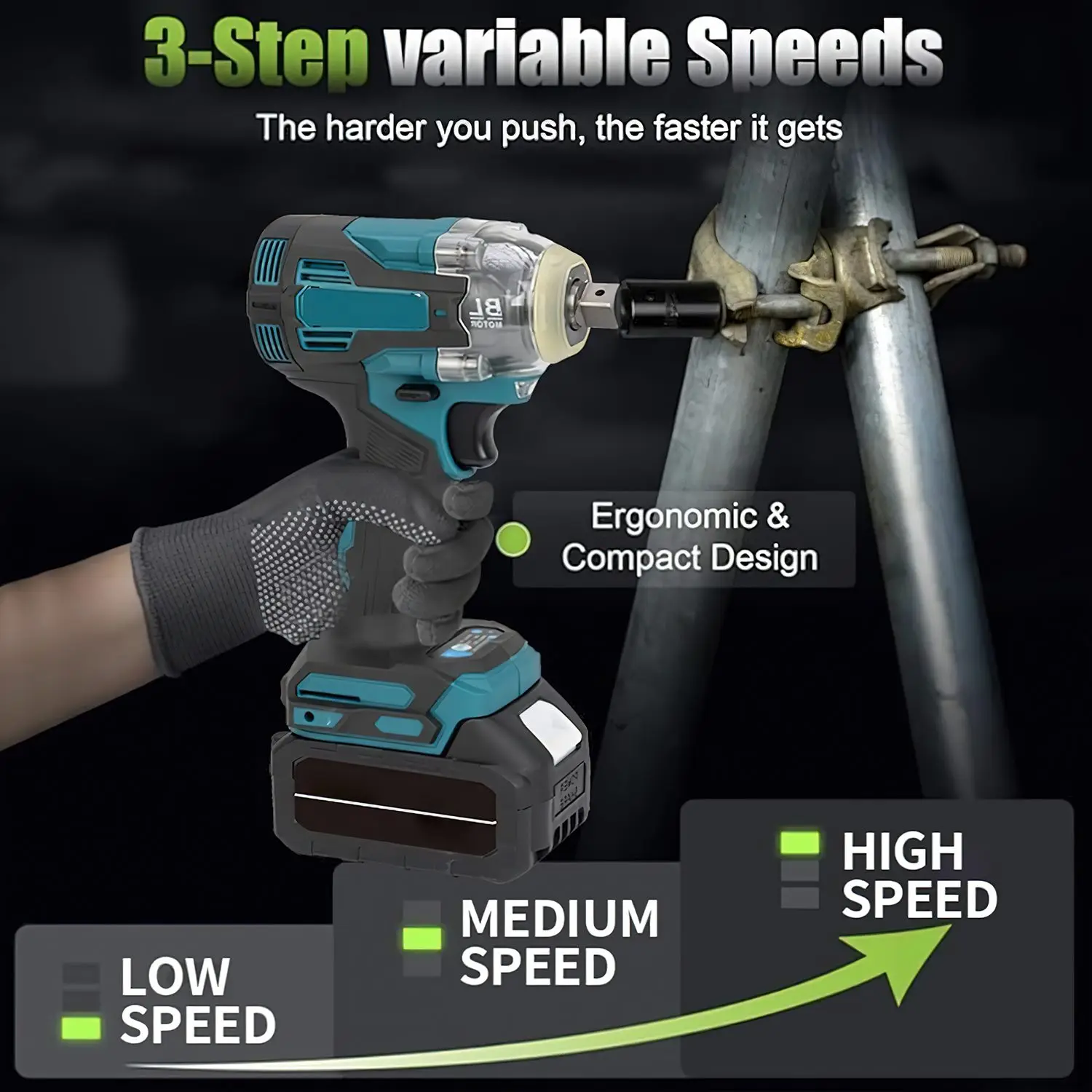 1200N.m 6700 rpm Brushless Electric Wrench 1/2 Inch Impact Wrench Electirc Screwdriver Drill Compatible with Makita Battery Pin