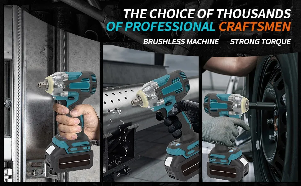 1200N.m 6700 rpm Brushless Electric Wrench 1/2 Inch Impact Wrench Electirc Screwdriver Drill Compatible with Makita Battery Pin