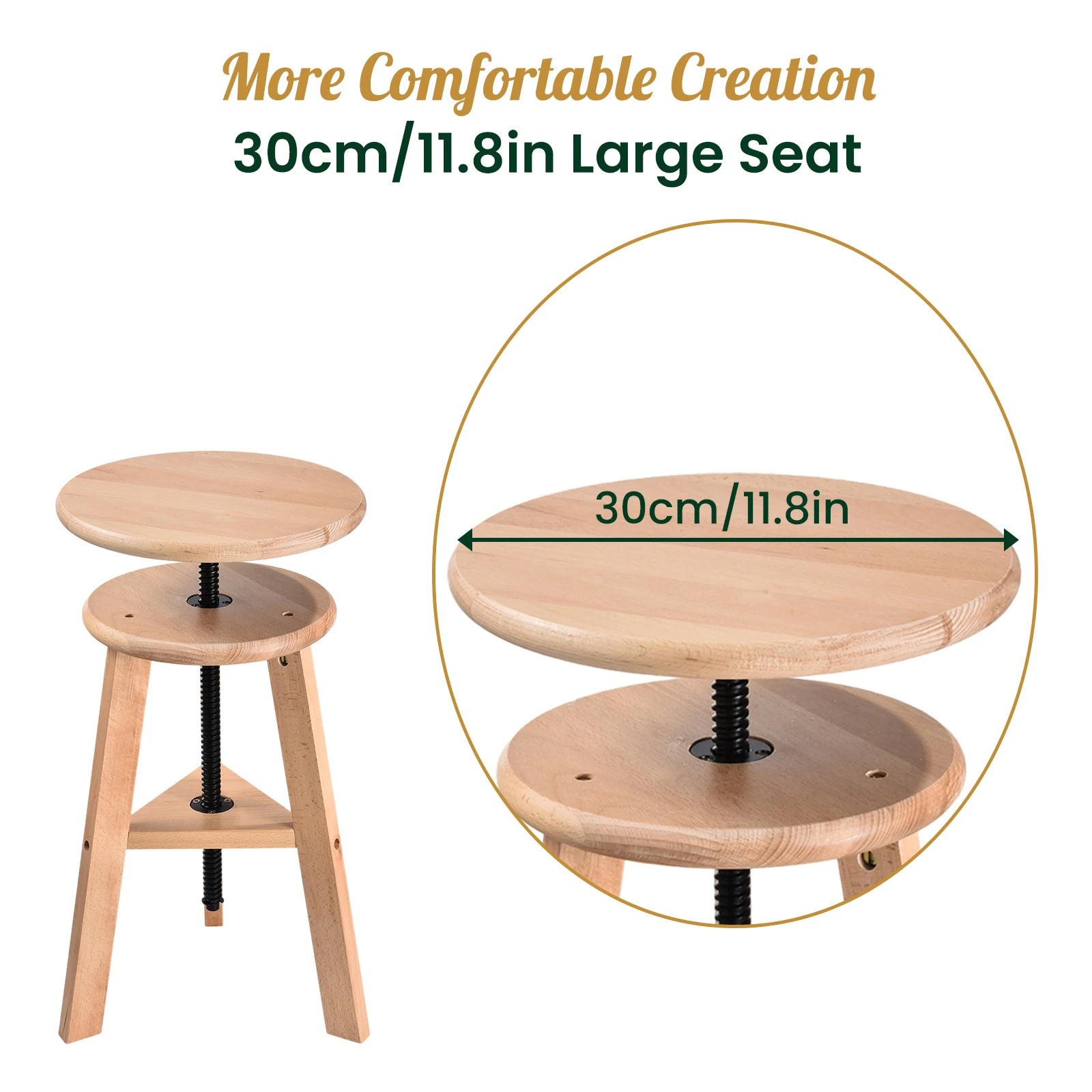 48-65 Cm Adjustable Wooden Artist Stool, Swivel Drafting Chair for Drawing Table & Studio Home Use
