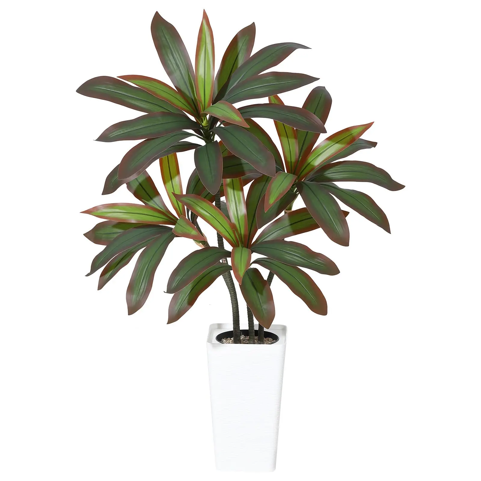 Artificial Dracaena Tree with White Tall Planter, Tall Artificial Plants with Real Touch Leaves and Multi Tonal Trunks