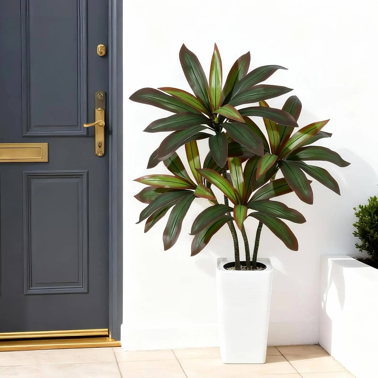 Artificial Dracaena Tree with White Tall Planter, Tall Artificial Plants with Real Touch Leaves and Multi Tonal Trunks