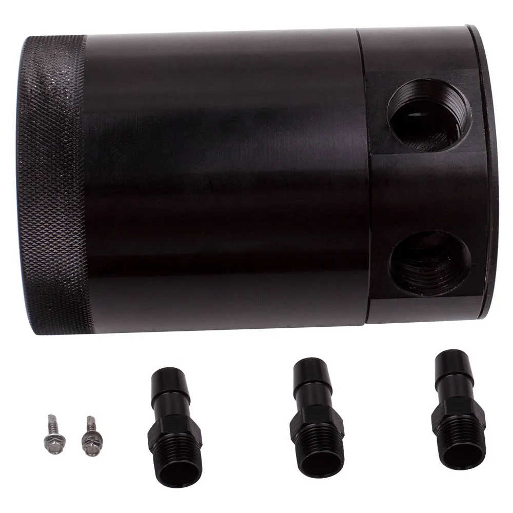 Universal Baffled Aluminum 3-Port Oil Catch Can Tank Air-Oil Separator Reservoir