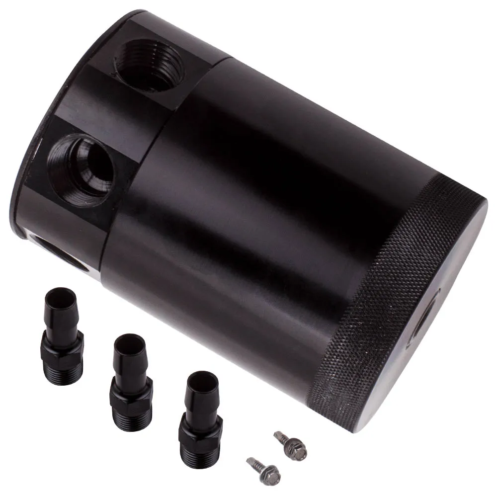 Universal Baffled Aluminum 3-Port Oil Catch Can Tank Air-Oil Separator Reservoir