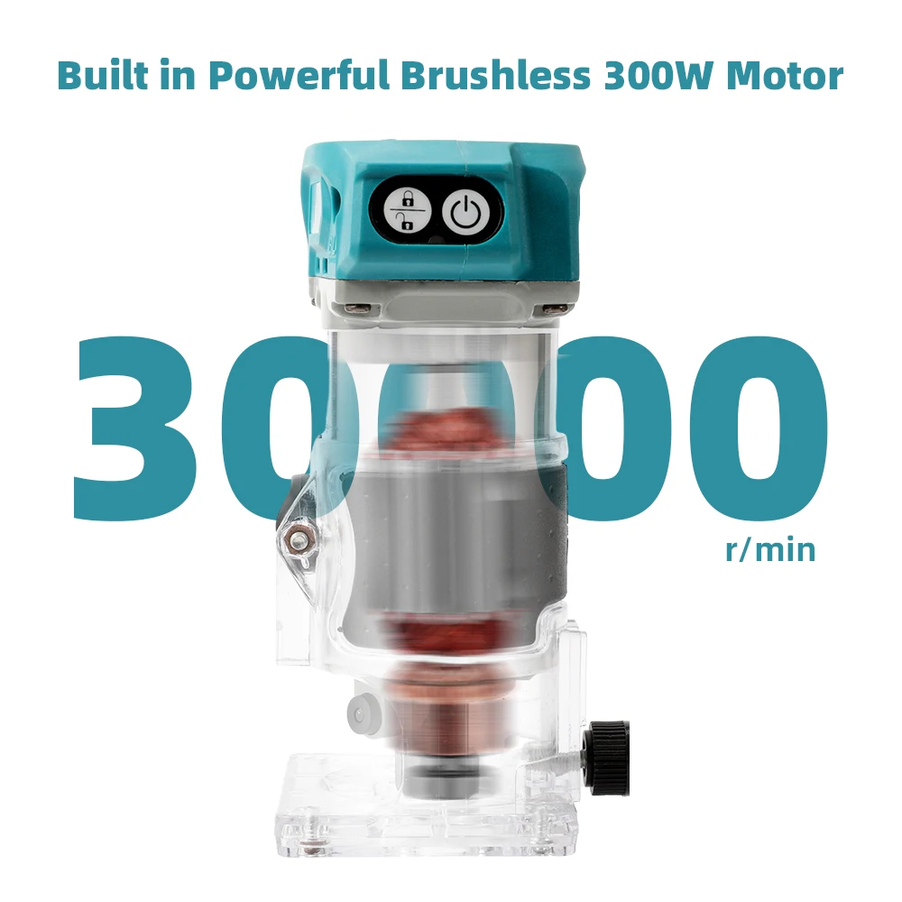 OWJHE 5 Speeds Brushless Electric Hand Trimmer Cordless Wood Router Woodworking Engraving Milling Cutter for Makita 18V Battery