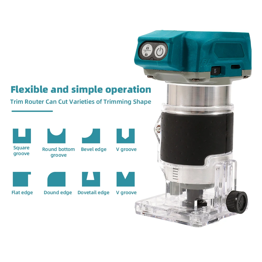 OWJHE 5 Speeds Brushless Electric Hand Trimmer Cordless Wood Router Woodworking Engraving Milling Cutter for Makita 18V Battery