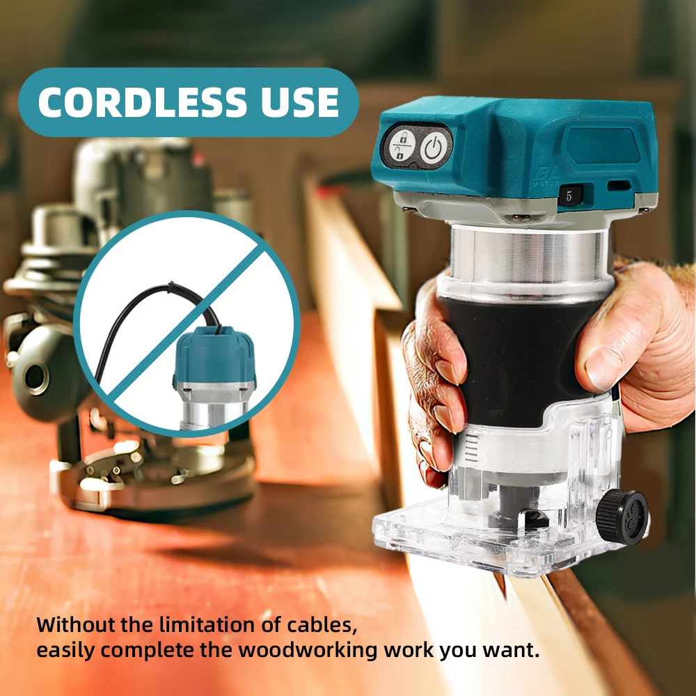 OWJHE 5 Speeds Brushless Electric Hand Trimmer Cordless Wood Router Woodworking Engraving Milling Cutter for Makita 18V Battery