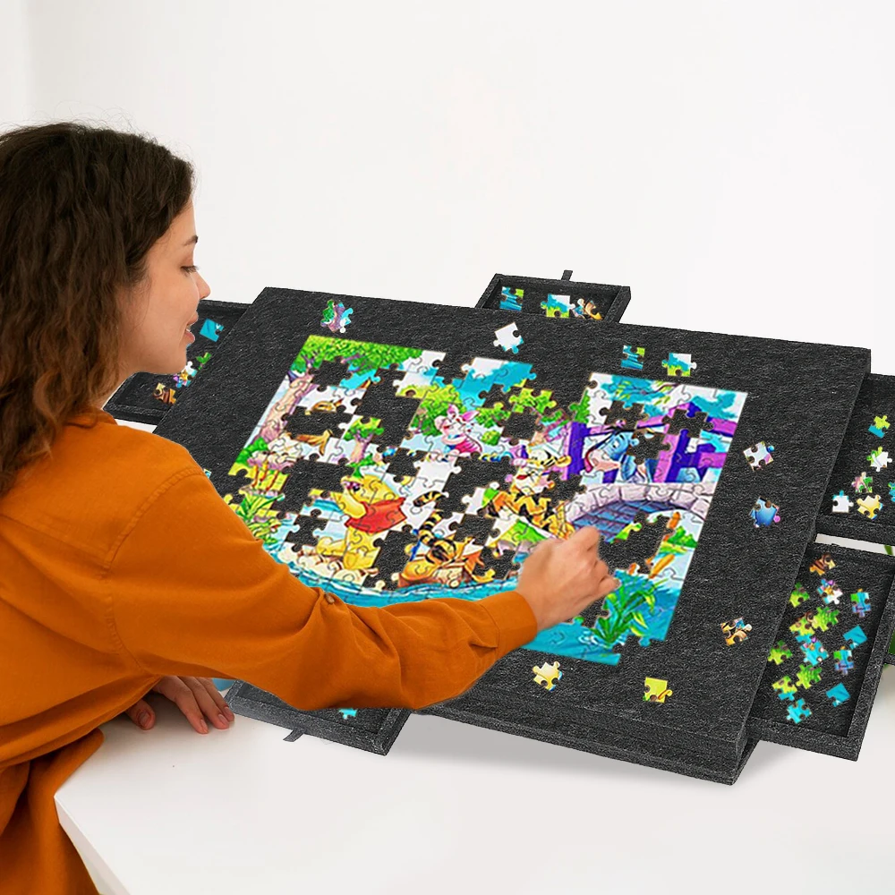 Tiltable Puzzle Board for 1000 Pieces Felt Jigsaw Puzzle Mat with 6 Drawers & Stand Cover Portable Puzzle/Craft Supply Organizer