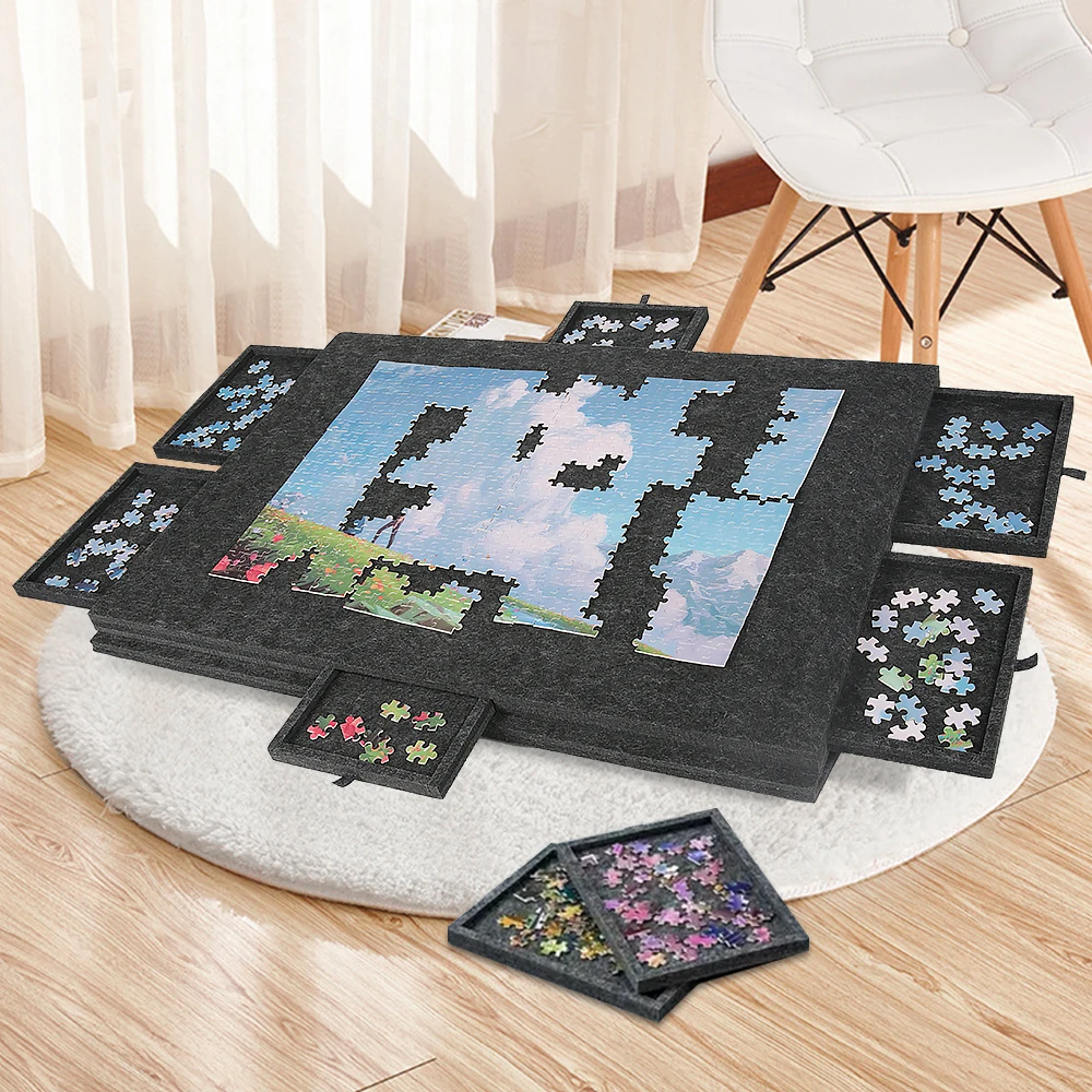 Tiltable Puzzle Board for 1000 Pieces Felt Jigsaw Puzzle Mat with 6 Drawers & Stand Cover Portable Puzzle/Craft Supply Organizer