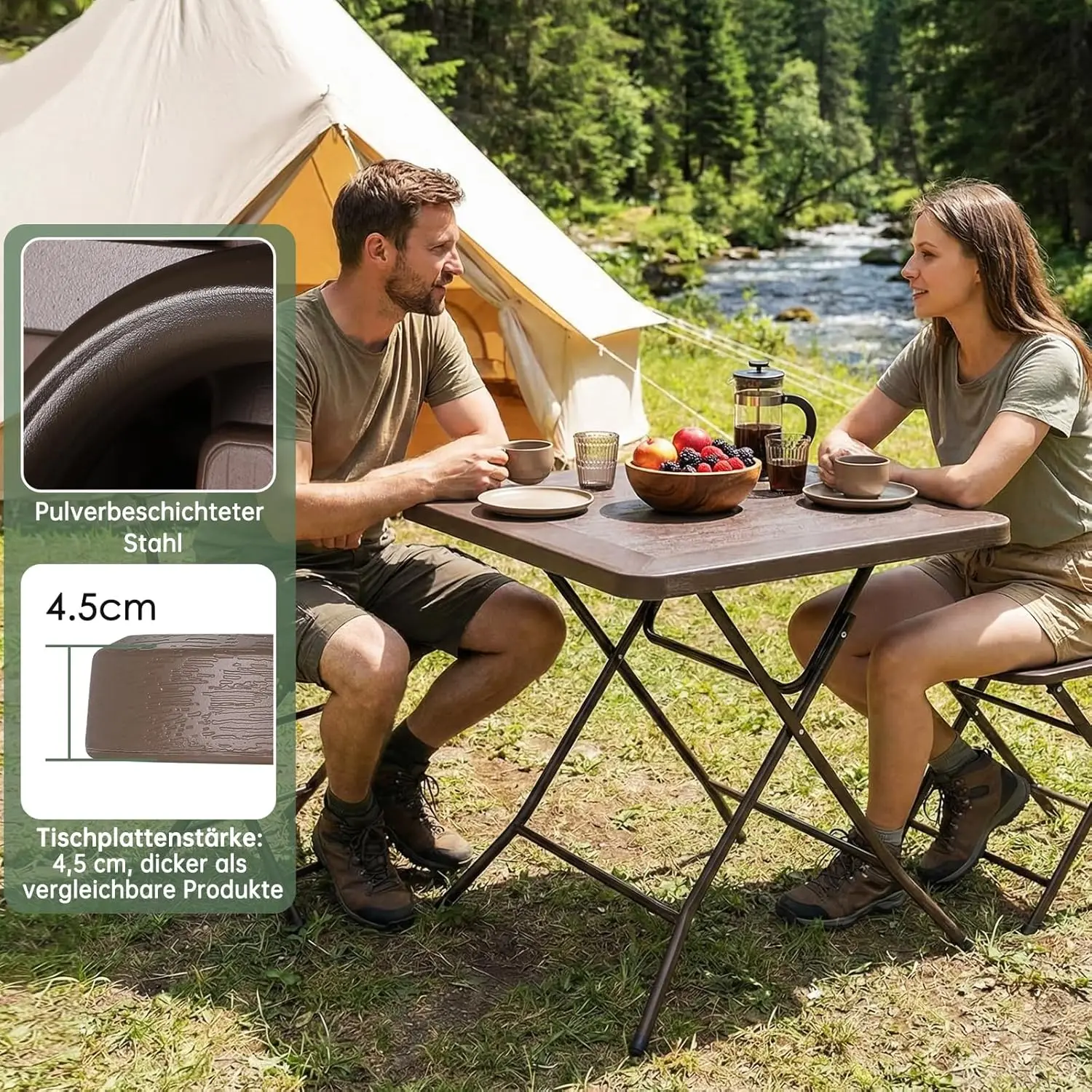 Folding Table 80cm for Indoor Outdoor, Portable Heavy Duty Fold-in-Half Utility Small HDPE Plastic Adjustable Height Folding